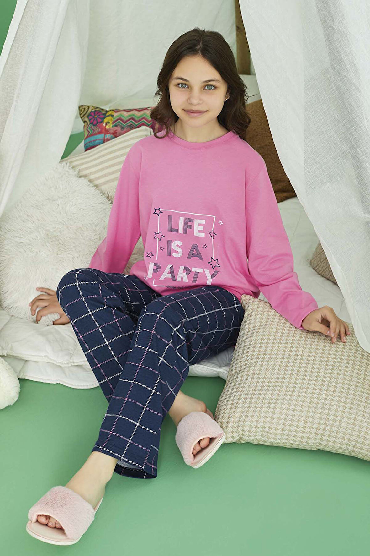 Genç Kız Aydoğan Pamuklu Pijama Takımı 240772 Pembe | 13 Yaş