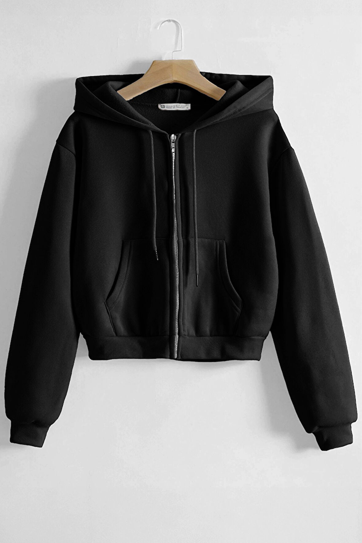 Ghassy Co. Kadın Pamuklu Crop Model Kanguru Cepli Sonbahar ve İlkbahar Kapüşonlu Crop Sweatshirt