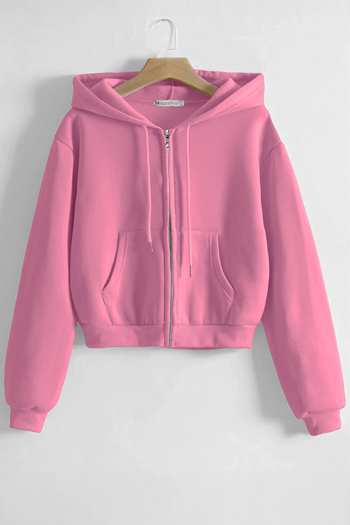 Ghassy Co. Kadın Pamuklu Crop Model Kanguru Cepli Sonbahar ve İlkbahar Kapüşonlu Crop Sweatshirt