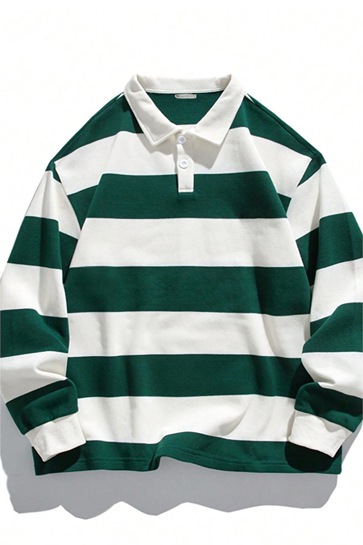 Ghassy Co. Erkek London Çizgili Şeritli Pamuklu İçi Polarlı Polo Yaka Sweatshirt