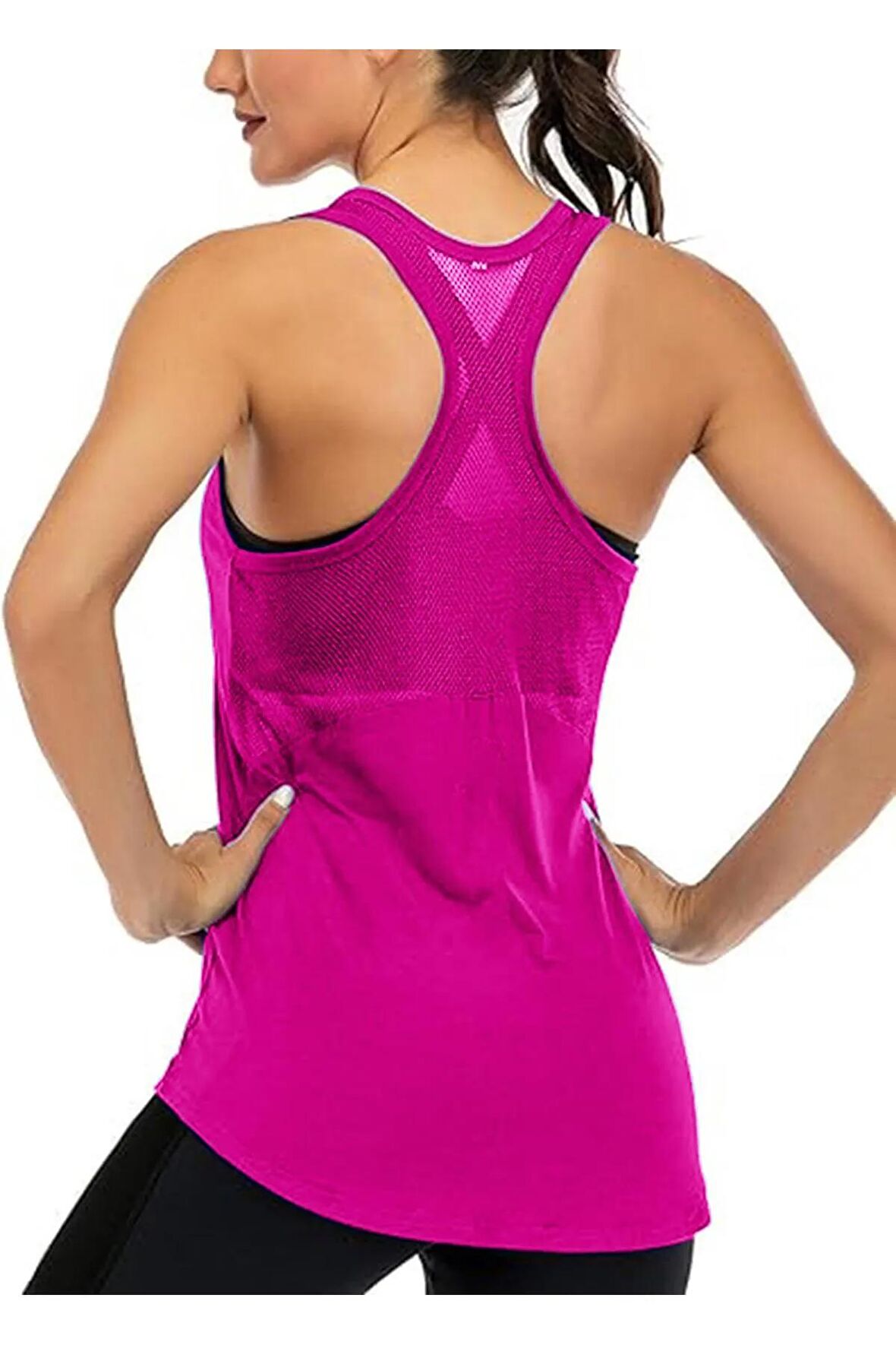 Ghassy Co. Kadın Racerback Sırt Açık Yarı Fileli Antrenman Yoga Koşu Spor Atlet Tank Tops 1780