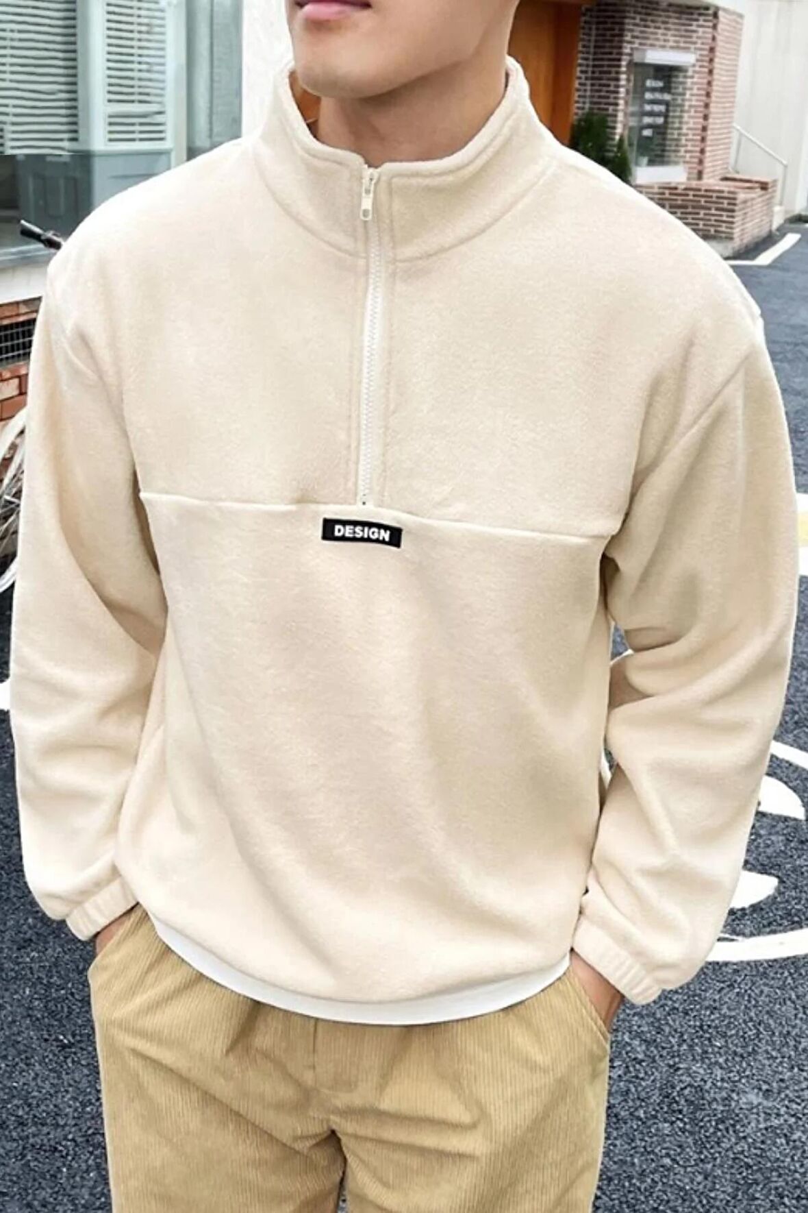 Ghassy Co. Erkek Oversize Regular Dik Yaka Yarım Fermuarlı Polar Sweatshirt