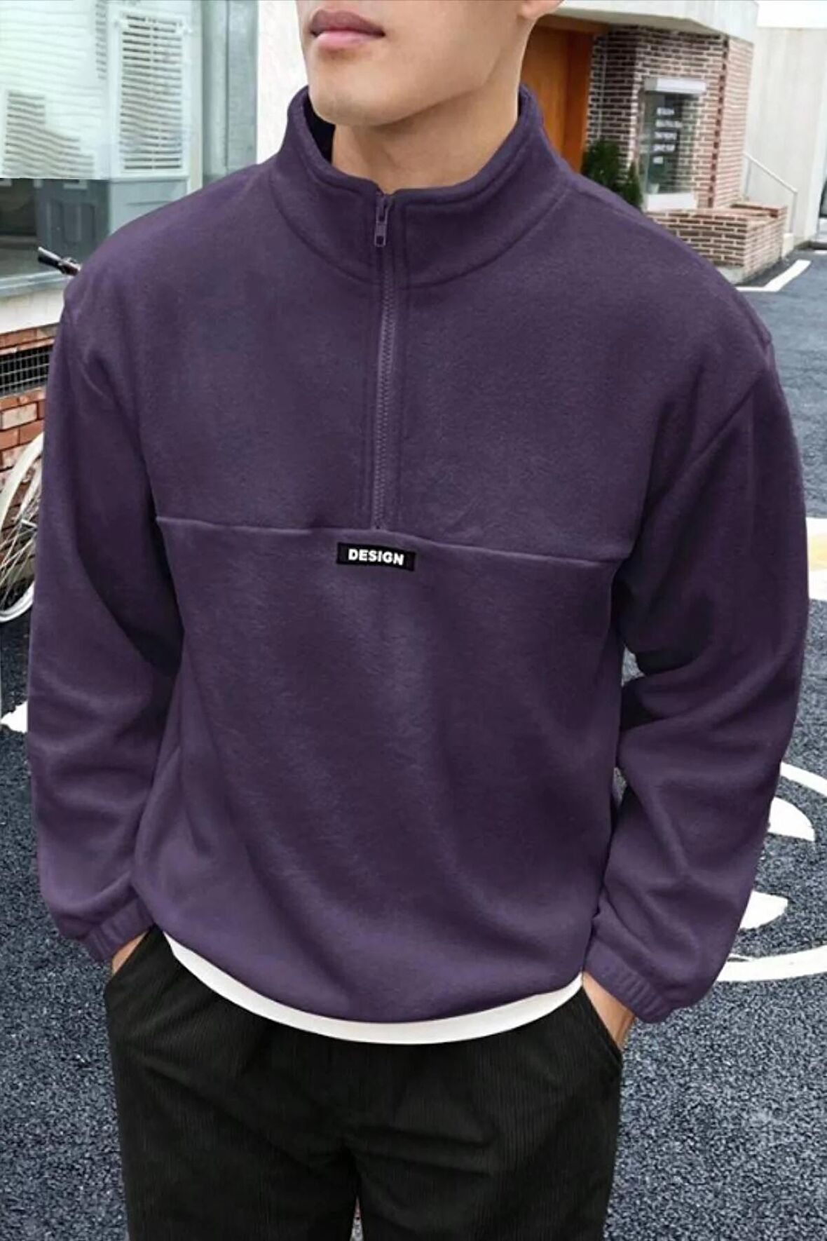 Ghassy Co. Erkek Oversize Regular Dik Yaka Yarım Fermuarlı Polar Sweatshirt