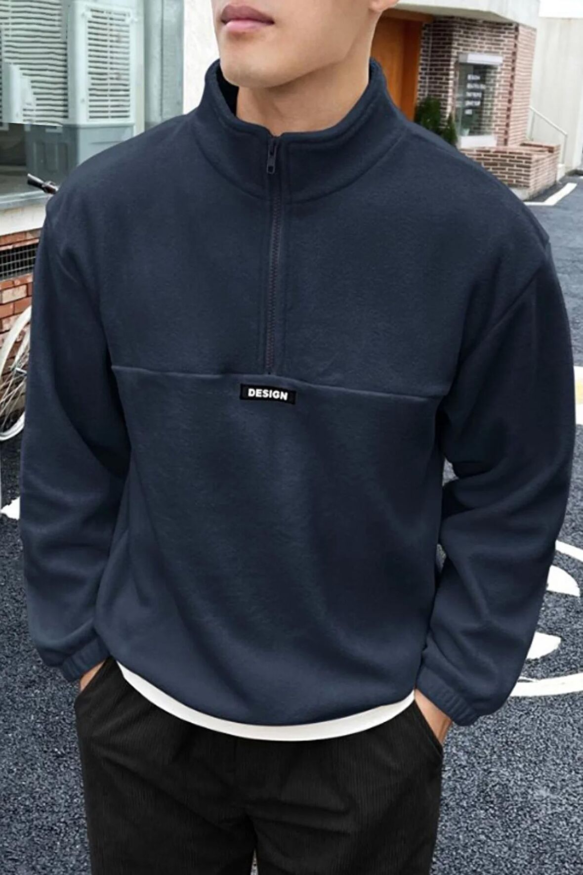 Ghassy Co. Erkek Oversize Regular Dik Yaka Yarım Fermuarlı Polar Sweatshirt