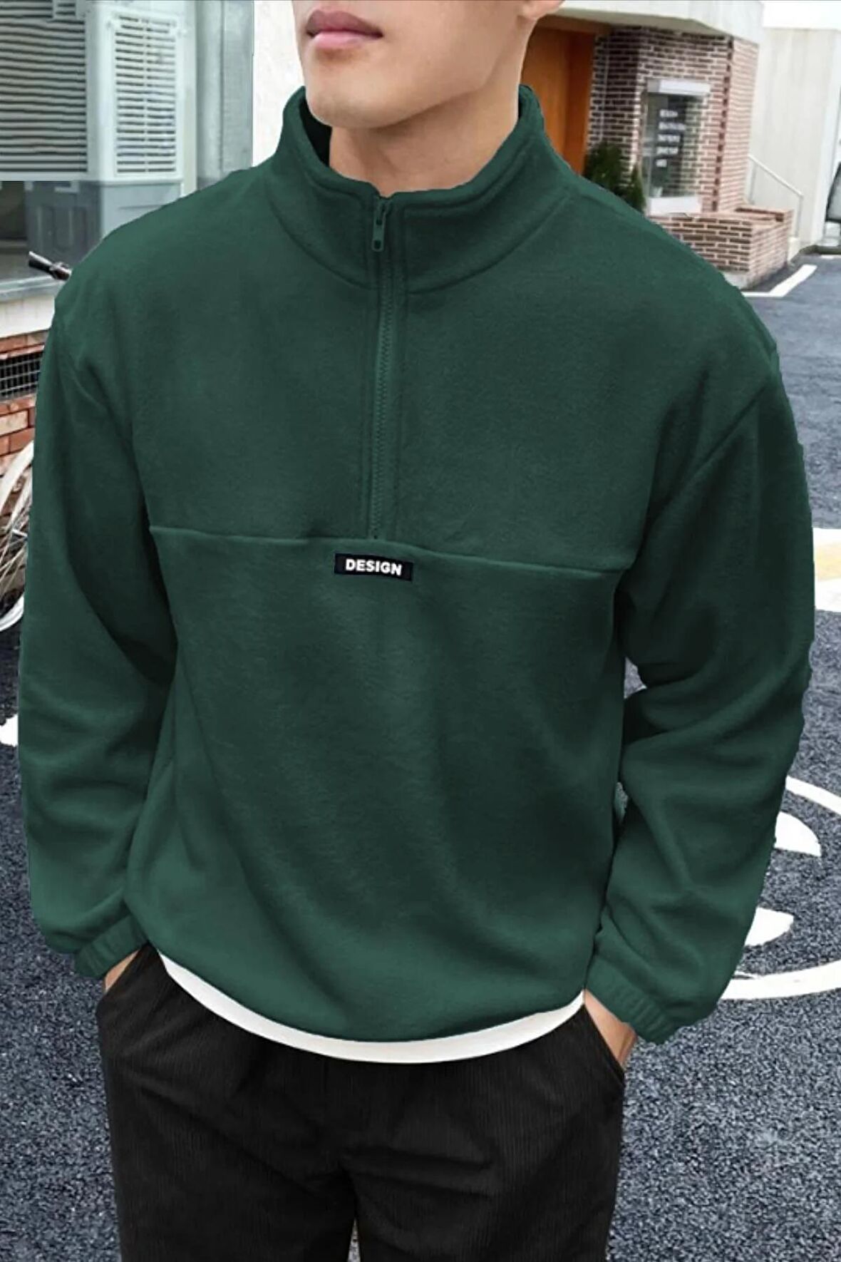 Ghassy Co. Erkek Oversize Regular Dik Yaka Yarım Fermuarlı Polar Sweatshirt