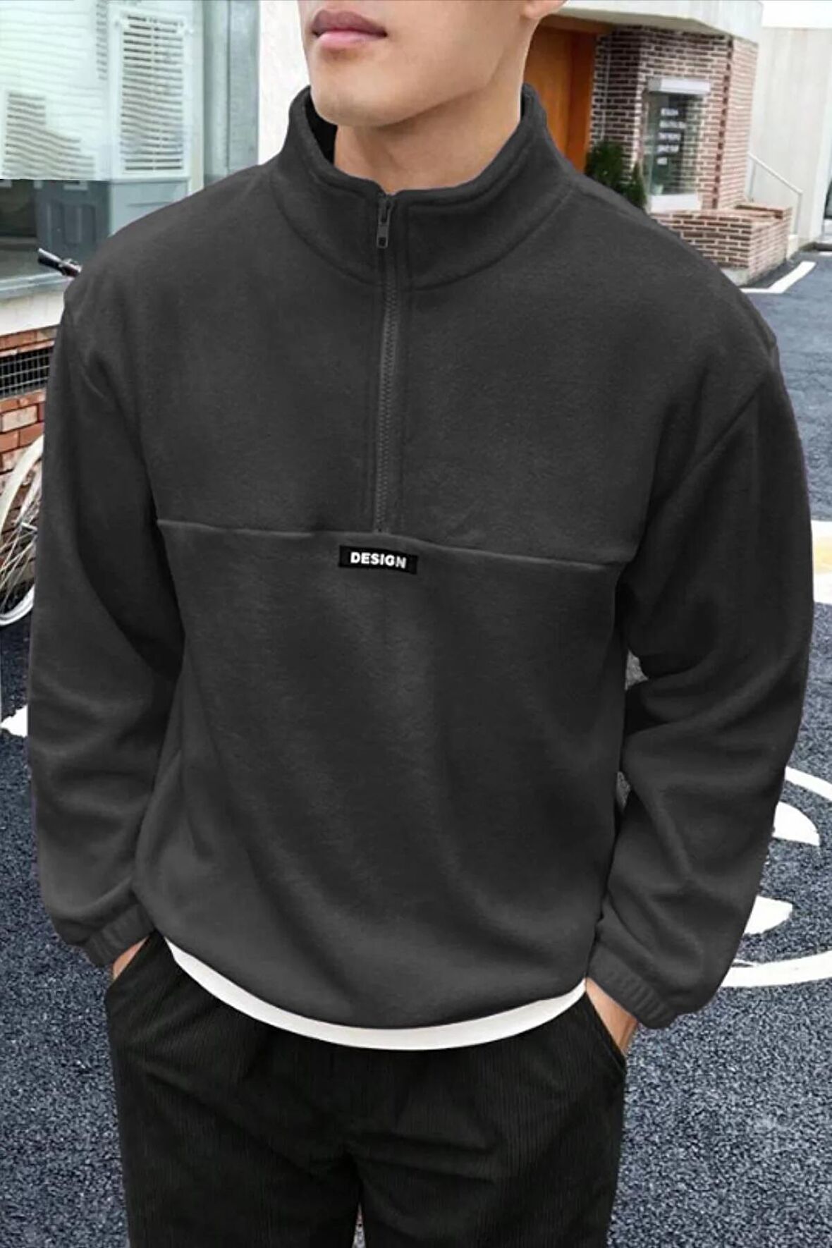 Ghassy Co. Erkek Oversize Regular Dik Yaka Yarım Fermuarlı Polar Sweatshirt