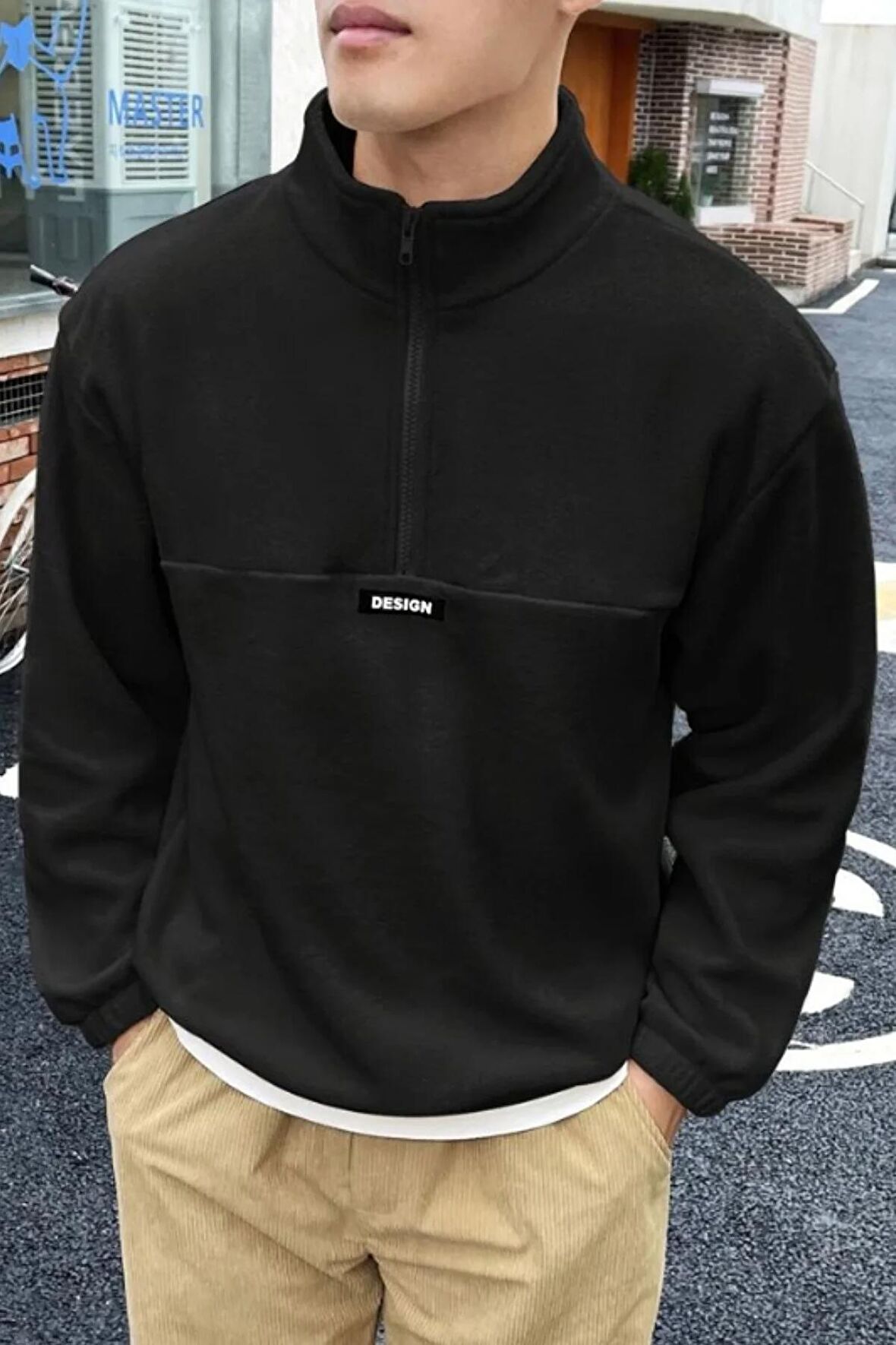 Ghassy Co. Erkek Oversize Regular Dik Yaka Yarım Fermuarlı Polar Sweatshirt