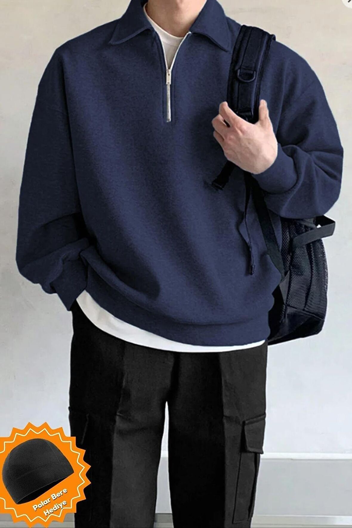 Ghassy Co. Erkek Polo Yaka Oversize Yarım Fermuarlı Sweatshirt