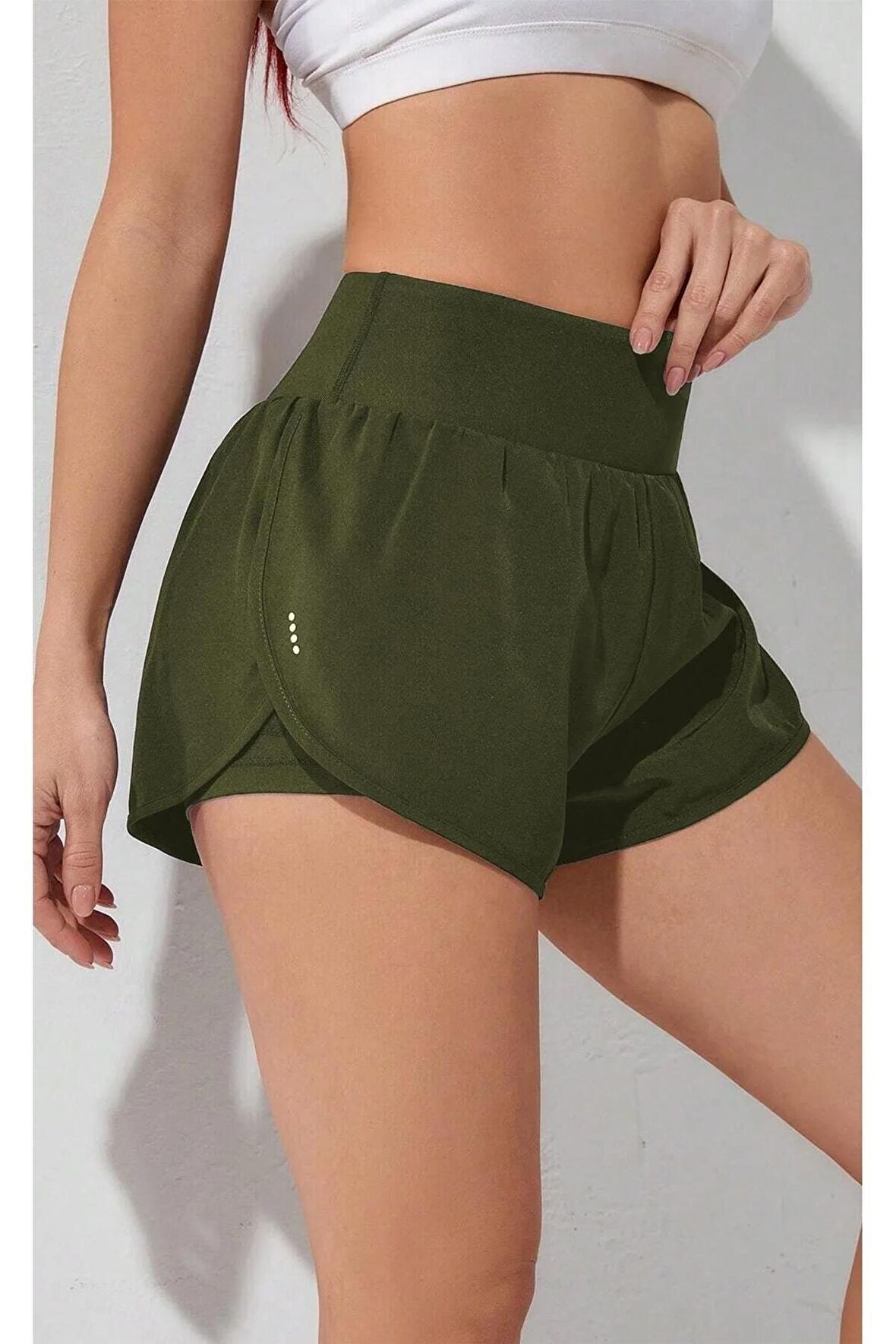 Ghassy Co. Kadın 2 in 1 Running Sports Athletic Gym Telefon Cepli Kısa Taytlı Şort