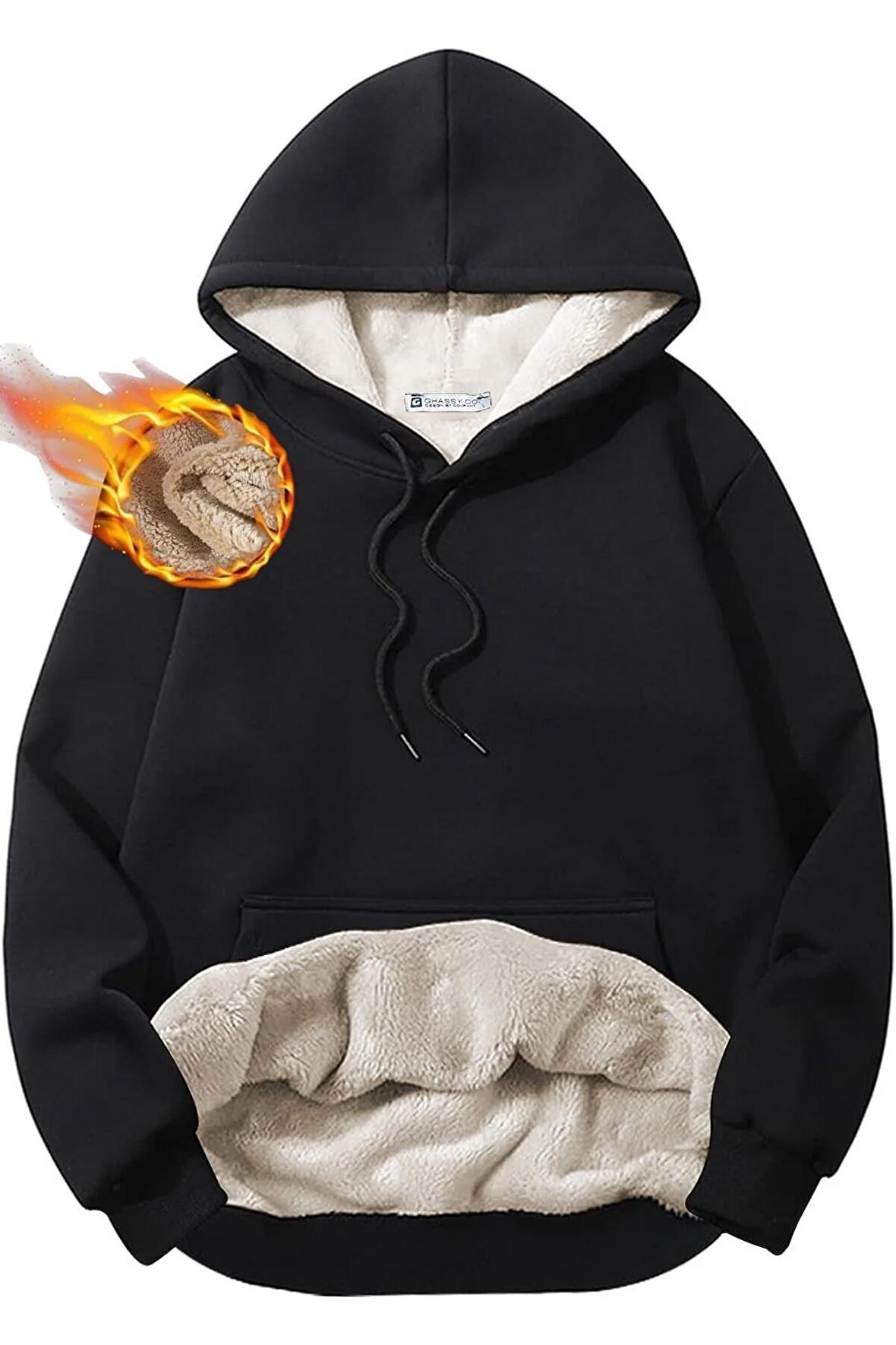 Ghassy Co. Erkek Ultra Termal Kapüşonlu Sherpa Astarlı Kanguru Cepli Sweatshirt