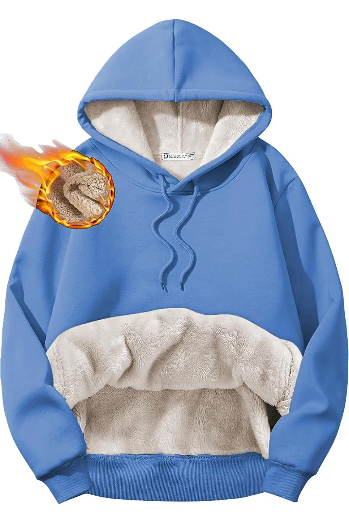 Ghassy Co. Erkek Ultra Termal Kapüşonlu Sherpa Astarlı Kanguru Cepli Sweatshirt