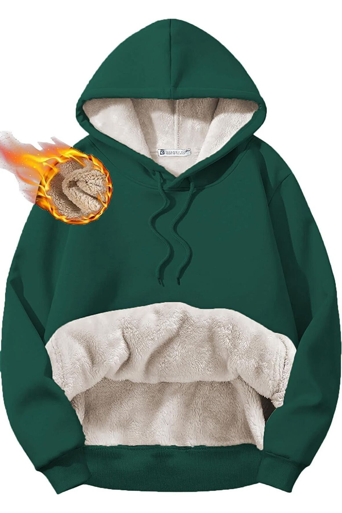 Ghassy Co. Erkek Ultra Termal Kapüşonlu Sherpa Astarlı Kanguru Cepli Sweatshirt