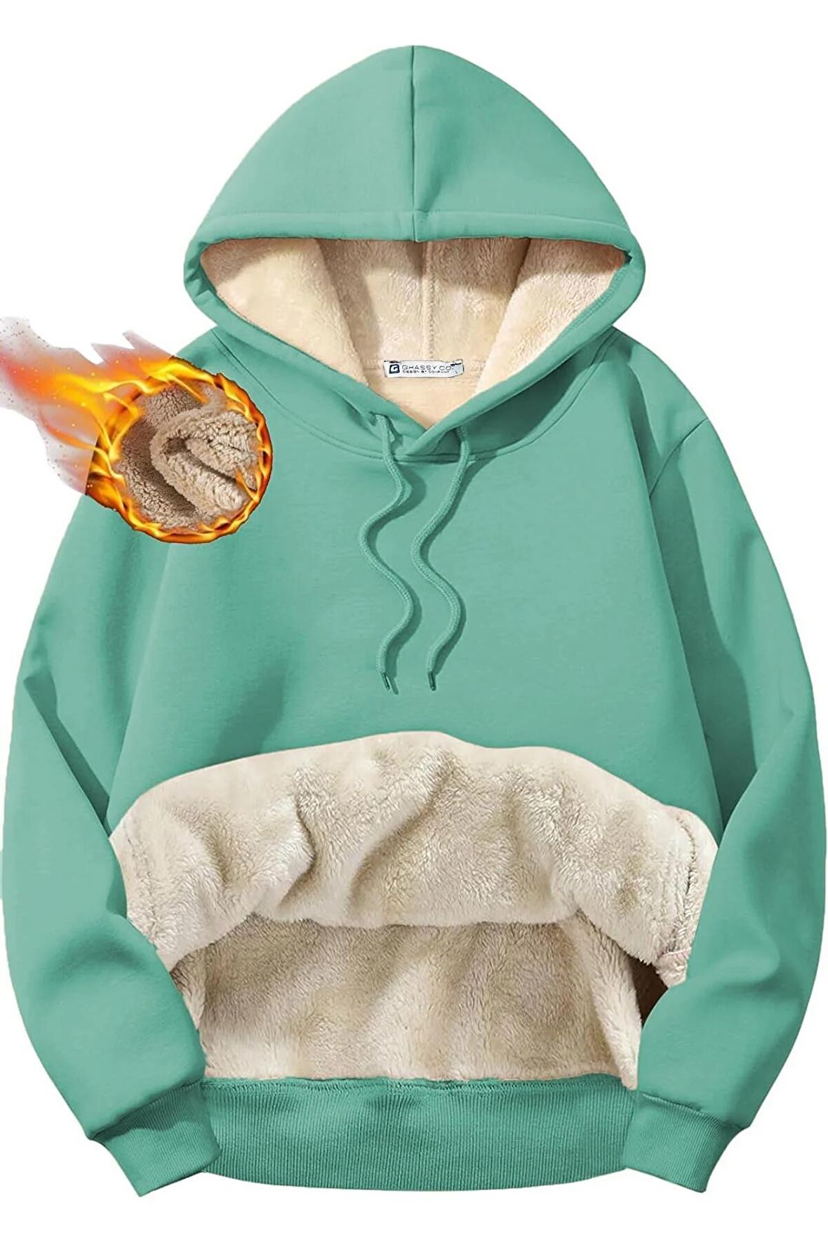 Ghassy Co. Erkek Ultra Termal Kapüşonlu Sherpa Astarlı Kanguru Cepli Sweatshirt