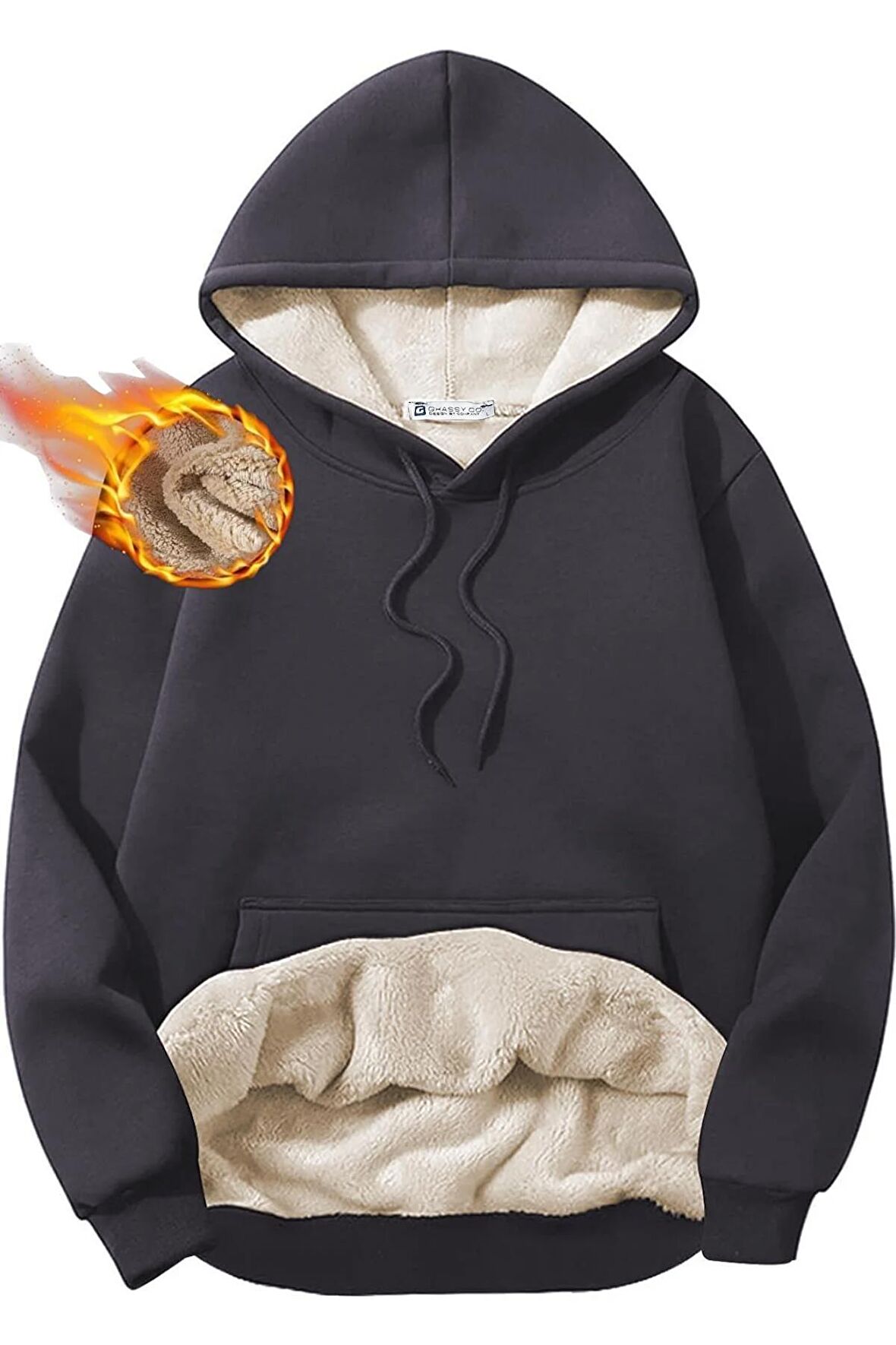 Ghassy Co. Erkek Ultra Termal Kapüşonlu Sherpa Astarlı Kanguru Cepli Sweatshirt