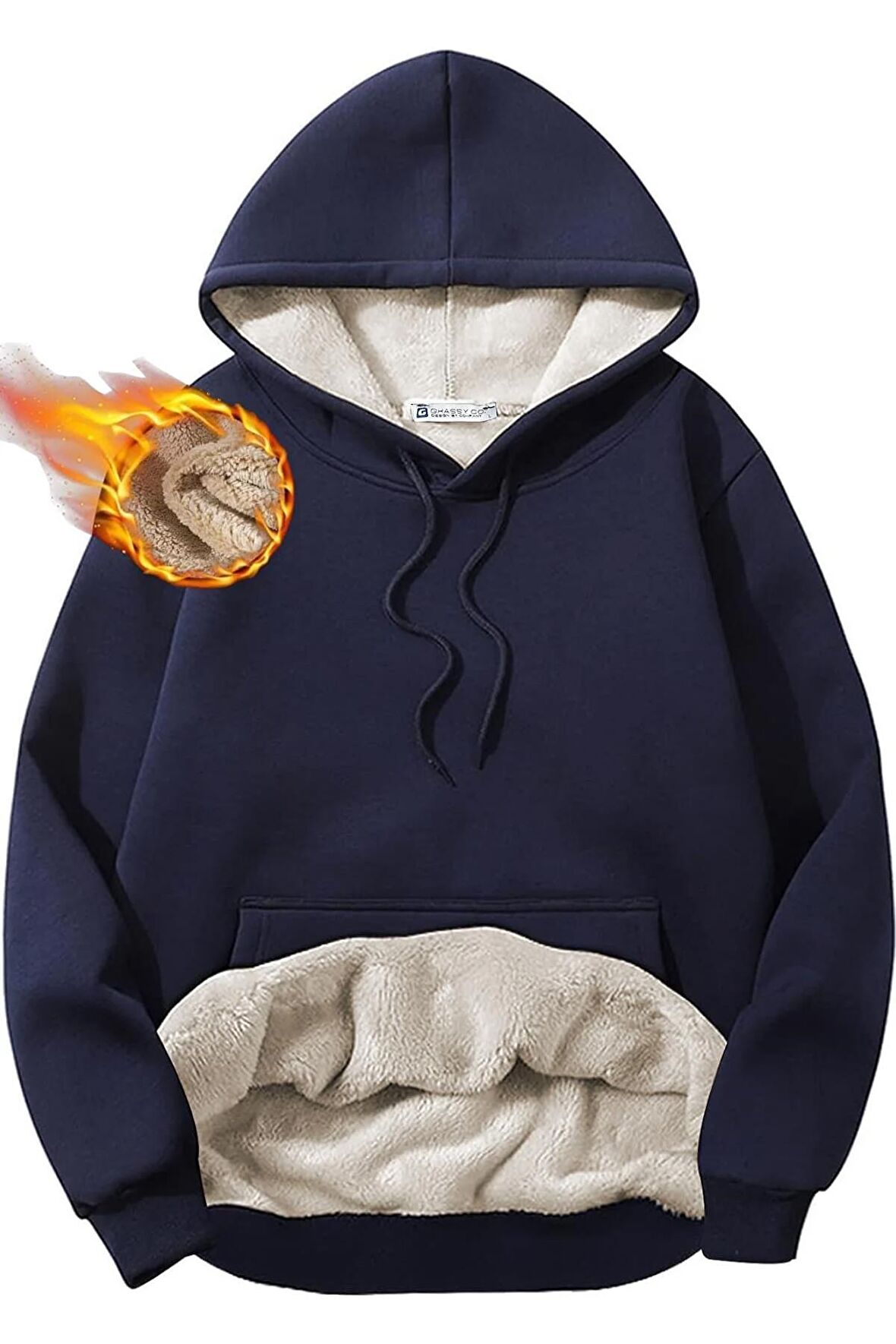 Ghassy Co. Erkek Ultra Termal Kapüşonlu Sherpa Astarlı Kanguru Cepli Sweatshirt