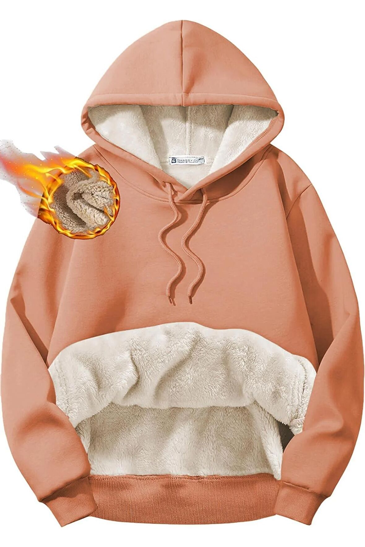 Ghassy Co. Erkek Ultra Termal Kapüşonlu Sherpa Astarlı Kanguru Cepli Sweatshirt