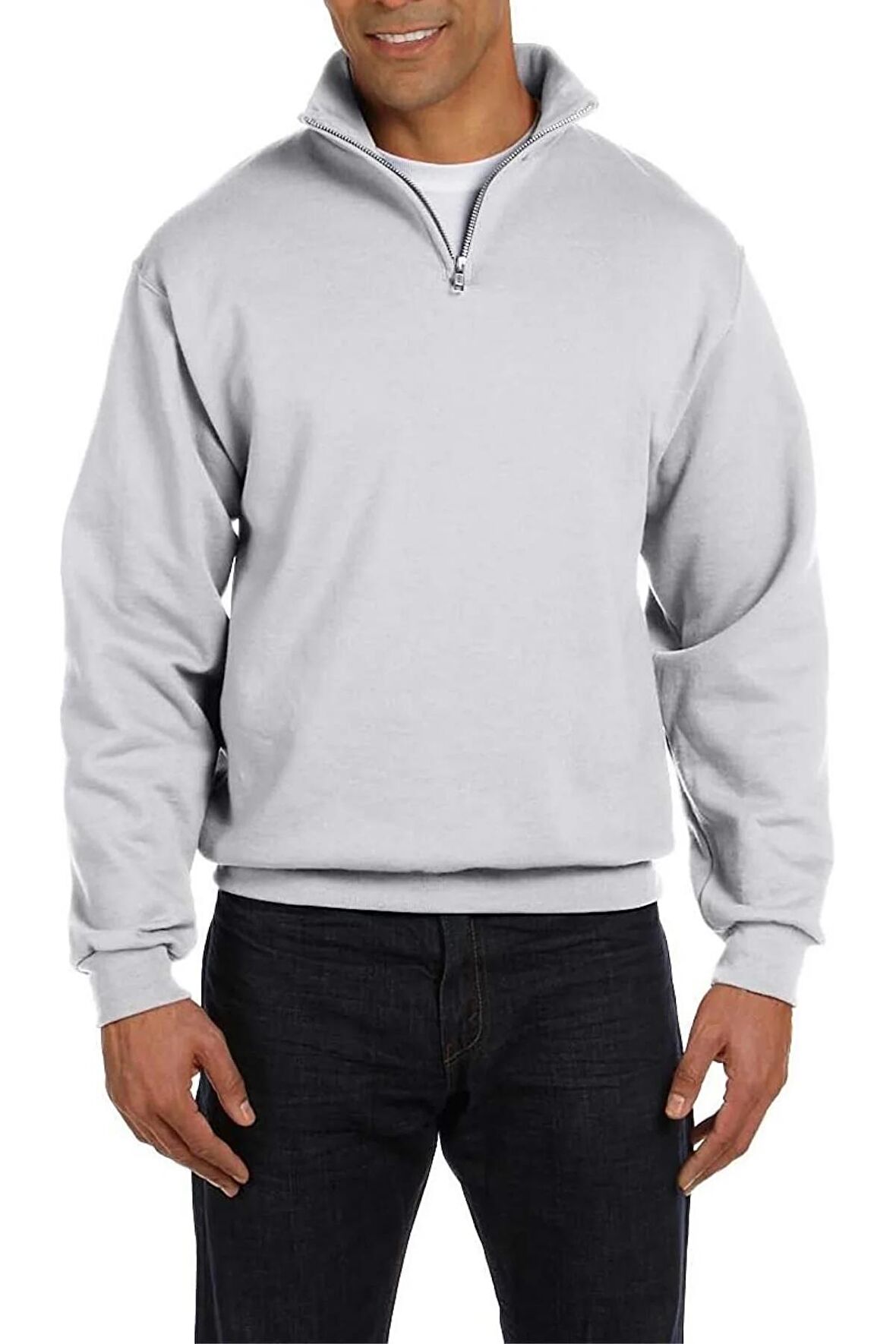 Ghassy Co. Erkek Dik Yaka Silver Yarım Fermuarlı Sweatshirt