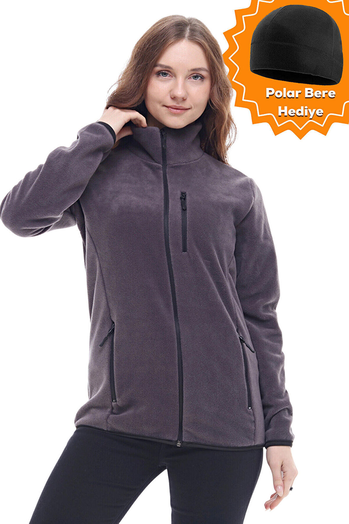 Ghassy Co. Kadın Tam Fermuarlı Kalın Outdoor Polar Ceket 