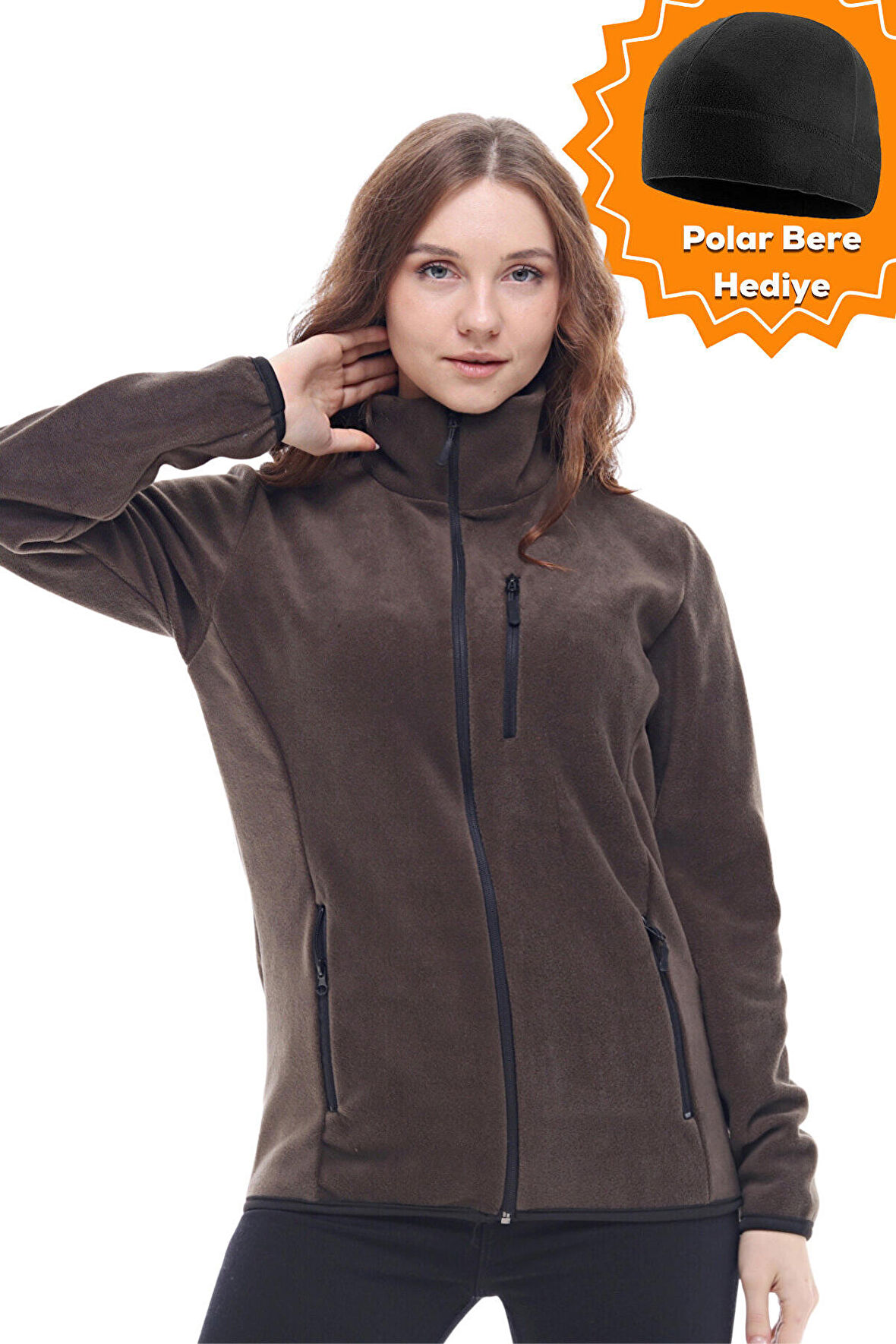 Ghassy Co. Kadın Tam Fermuarlı Kalın Outdoor Polar Ceket 