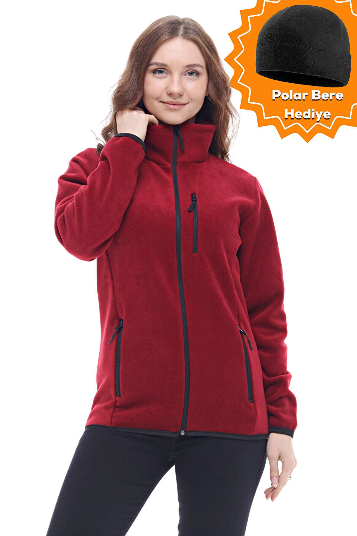 Ghassy Co. Kadın Tam Fermuarlı Kalın Outdoor Polar Ceket 