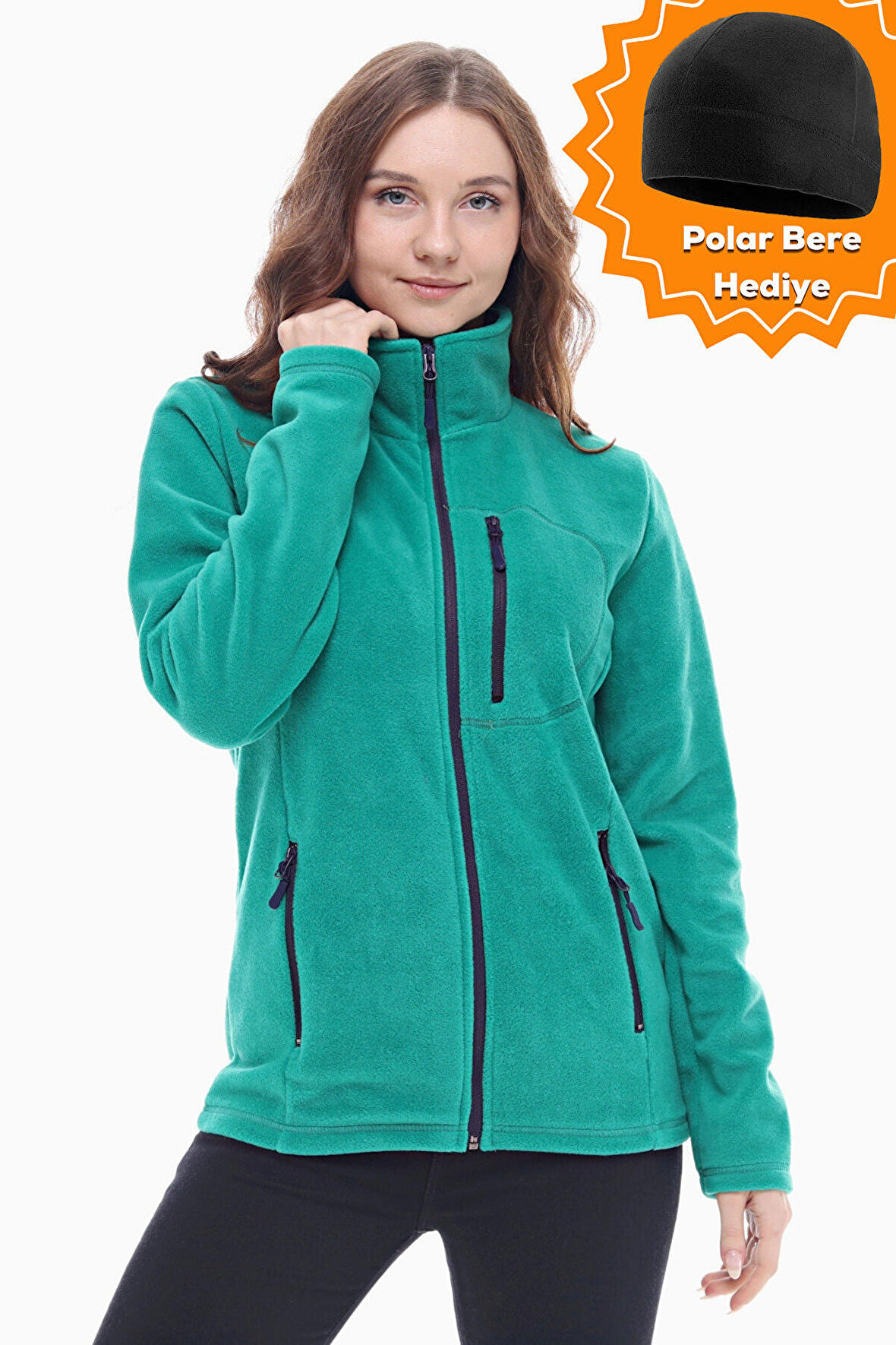 Ghassy Co. Kadın Tam Fermuarlı Kalın Outdoor Polar Ceket 