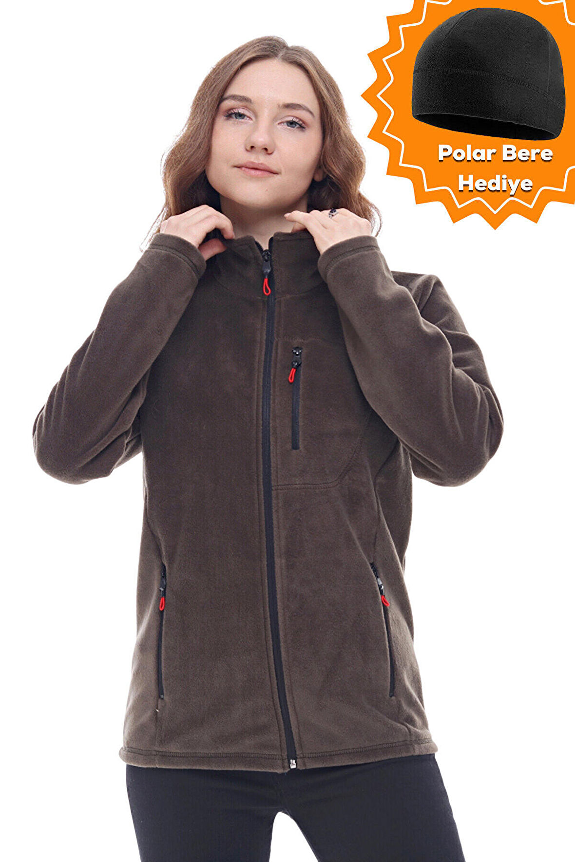 Ghassy Co. Kadın Tam Fermuarlı Kalın Outdoor Polar Ceket 