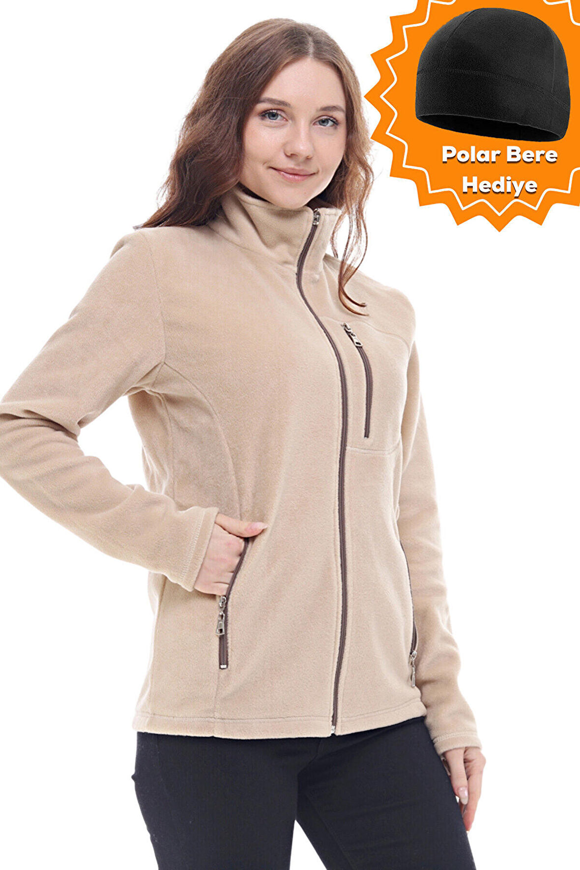 Ghassy Co. Kadın Tam Fermuarlı Kalın Outdoor Polar Ceket 