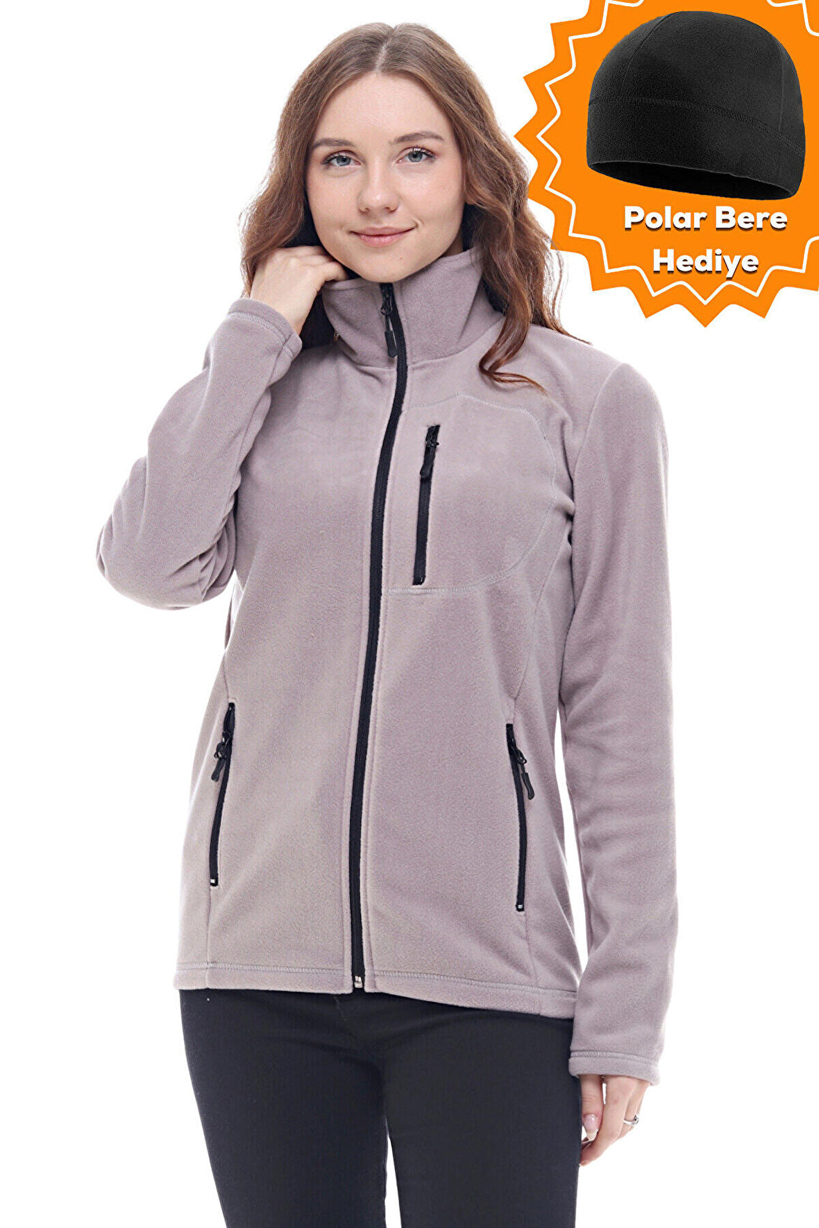 Ghassy Co. Kadın Tam Fermuarlı Kalın Outdoor Polar Ceket 