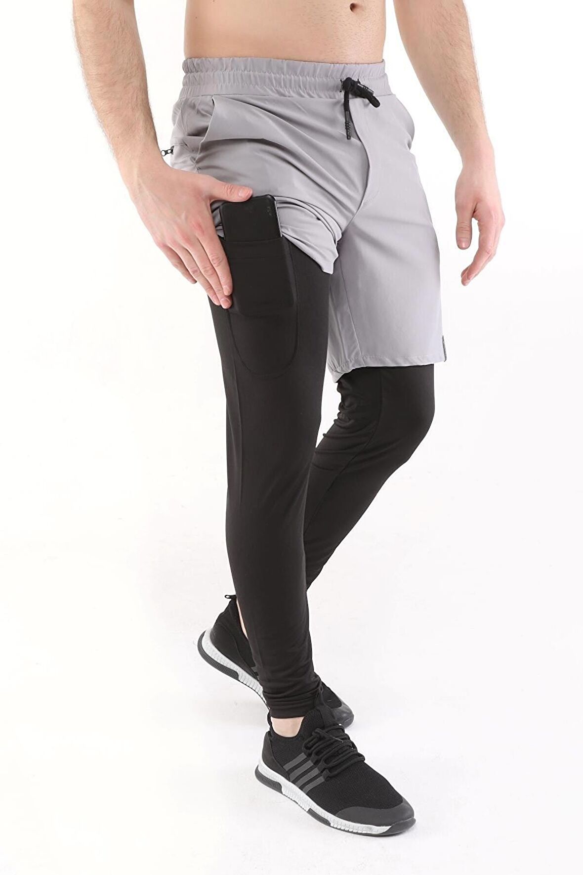 Ghassy Co. Erkek Running Hızlı Kuruma Antrenman Fitness Uzun Taytlı Şort 
