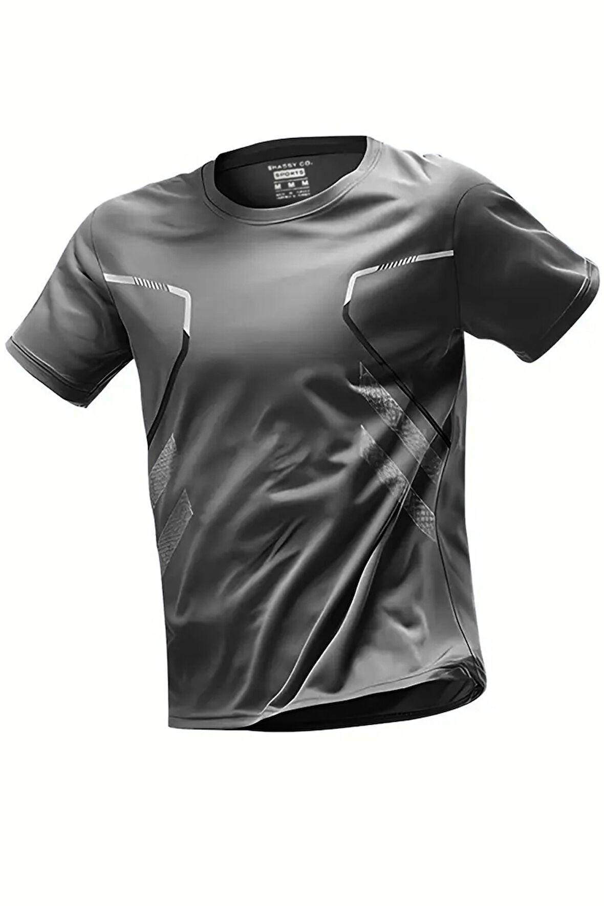 Ghassy Co. Erkek Ultra Esnek Nem Emici Vücut Geometrik Hızlı Kuruyan Hafif Spor T-shirt