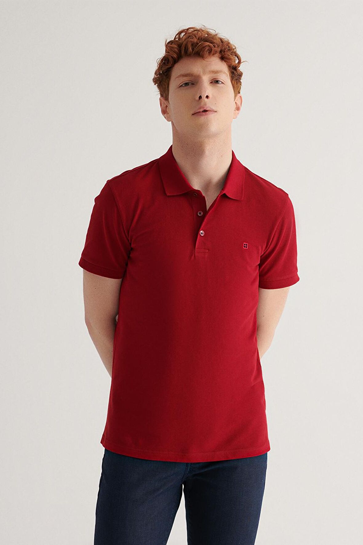 Erkek Bordo %100 Pamuk Serin Tutan Standart Fit Normal Kesim Polo Yaka T-Shirt E001004