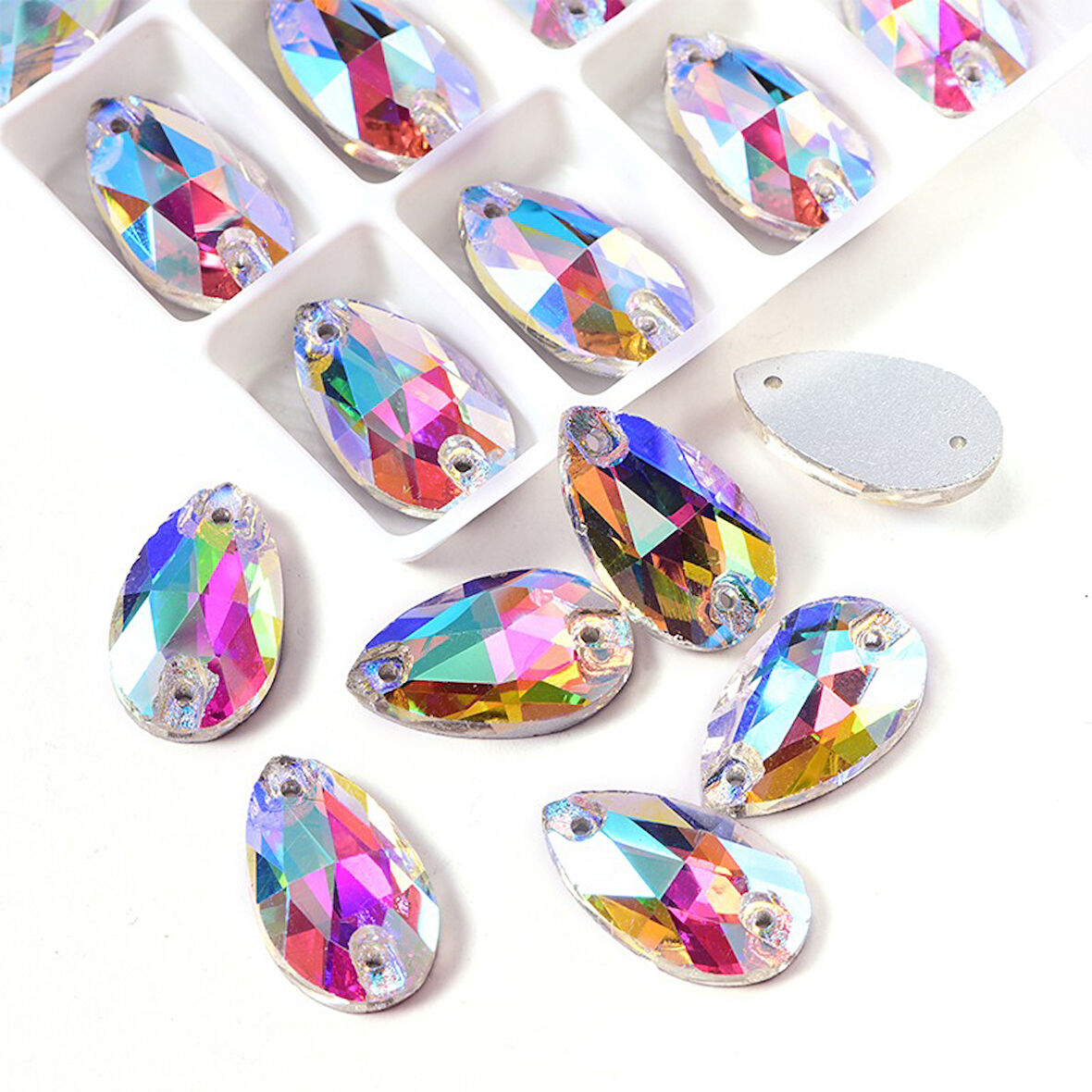 Gymo Premium Delikli Dikme Kristal Taş Teardrop 10*14mm Crystal AB (36 Ad)