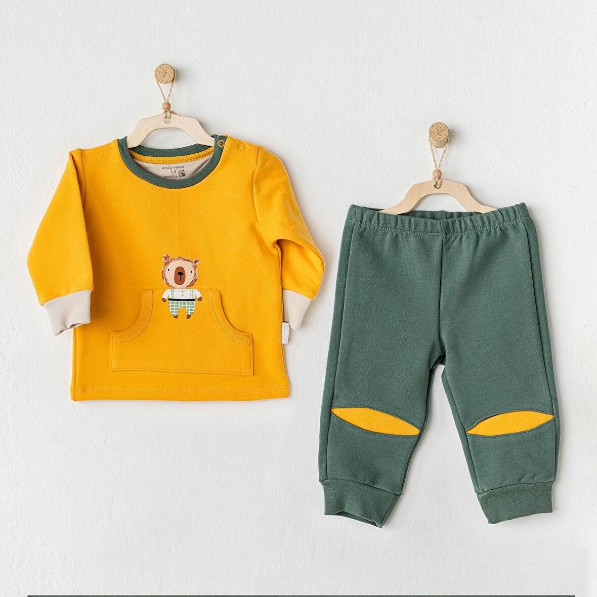 Andywawa AC24218 The Woods 2li Bebe Takım Mustard Green