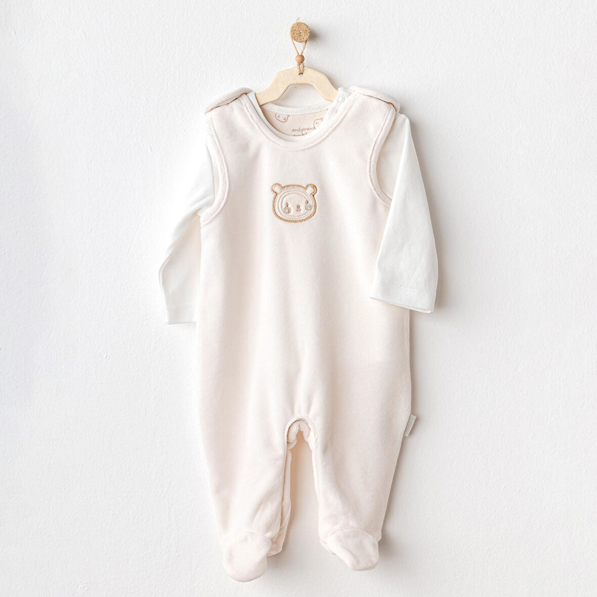 Erkek Bebek Tulum Takım Romper Set Velvet Bear Time AC25185