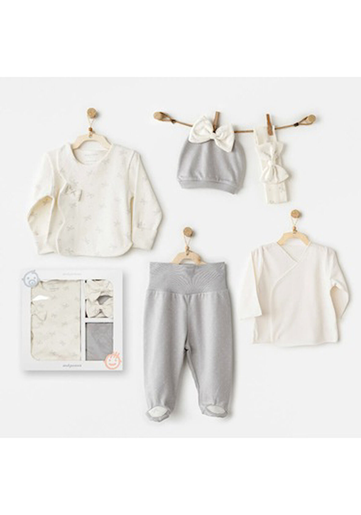 Andywawa Ac26250 Baby Bow Bliss 5'li Hastane Çıkışı Ekru