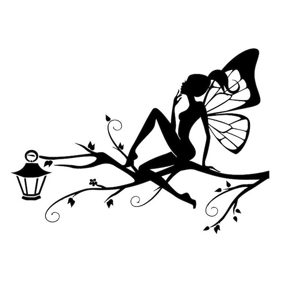Kelebek kız ağac Araba Sticker yapıştırma Siyah 18 CM