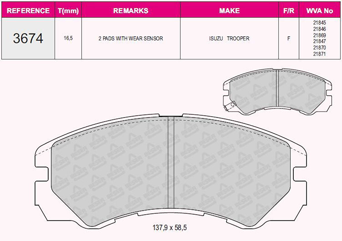 BESER-AV markası İsuzu Ticarı On Fren Balatası İsuzu Tropper 94 00 Opel Frontera Fissiz - Beser 3674 (BESER 3674 kodlu) 1605017 1605619 1605852 BESER 3736 OEM kodlarına sahip ISUZU TICARI araçları için uyumlu olan bu ürün parcayuvasi.com'da uygun fiy