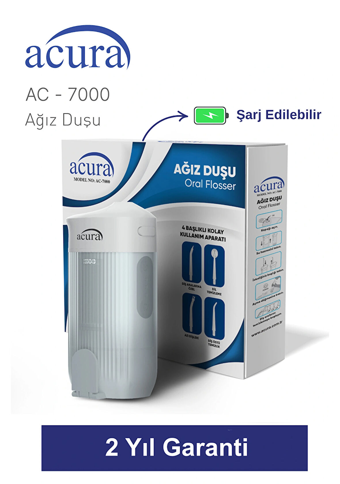 Acura AC-7000 Şarjlı 4 Başlıklı Ağız Duşu