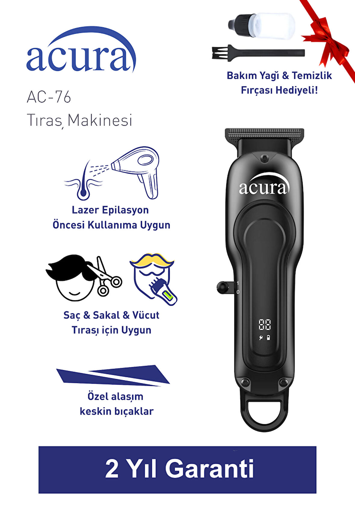 Acura AC-76 Lazer Epilasyon Öncesi Tüm Vücut Tıraş Makinesi