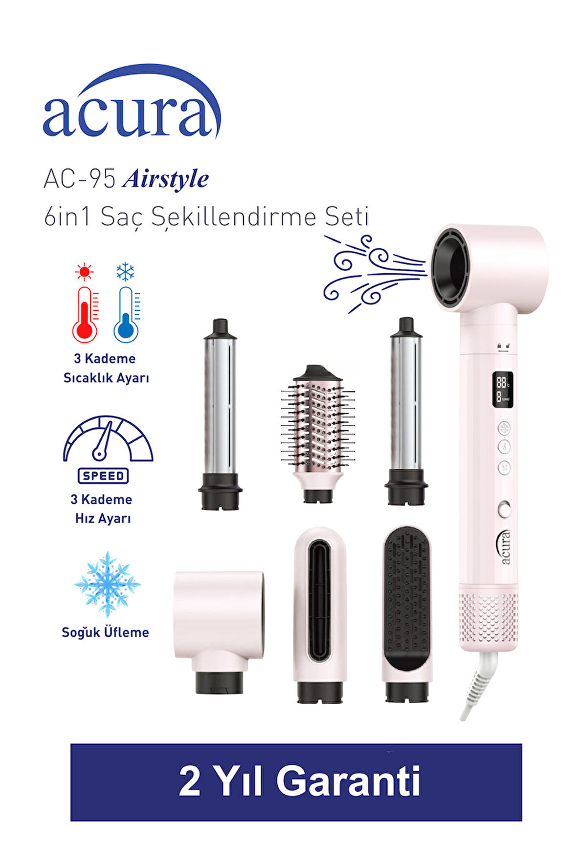 AC-95 Airstyle Negatif İyonlu 6in1 Saç Şekillendirme ve Kurutma Seti