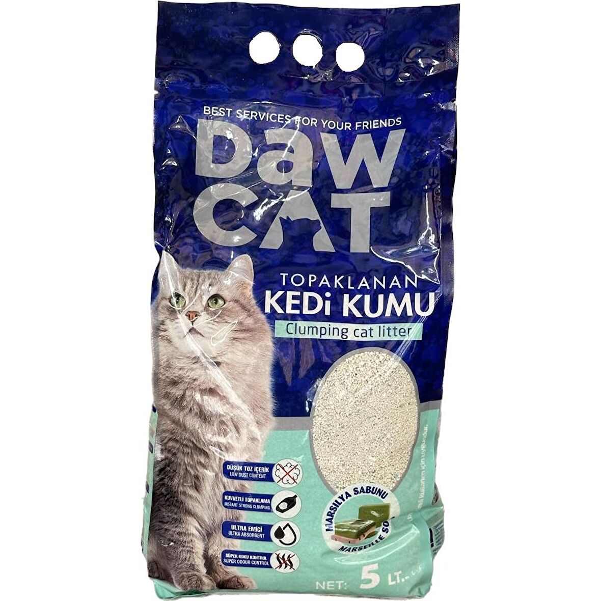 Dawcat 5lt Bentonit Kedi Kumu Marsilya Sabun Kokulu