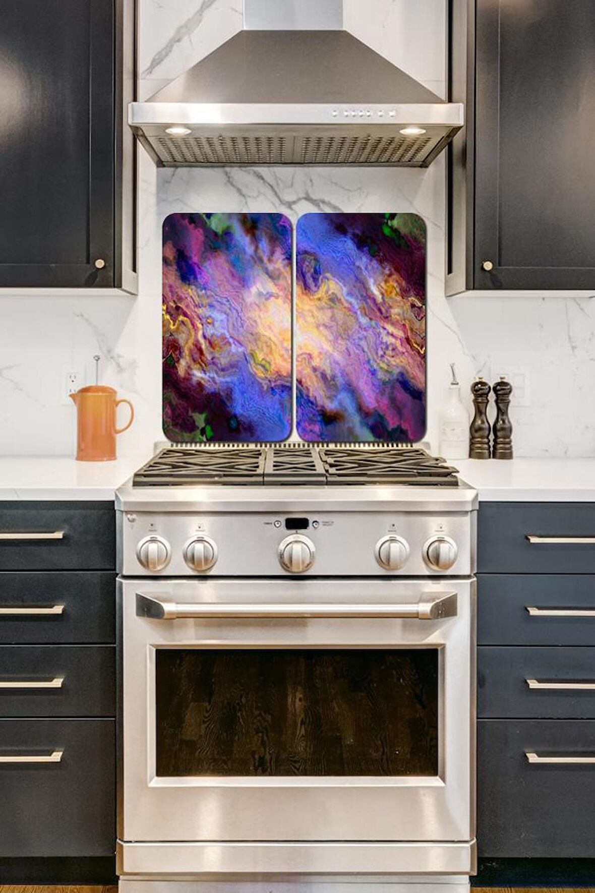 2' li 30x52 cm Çok Renkli Mermer Desenli Cam Ocak Arkası Koruyucusu