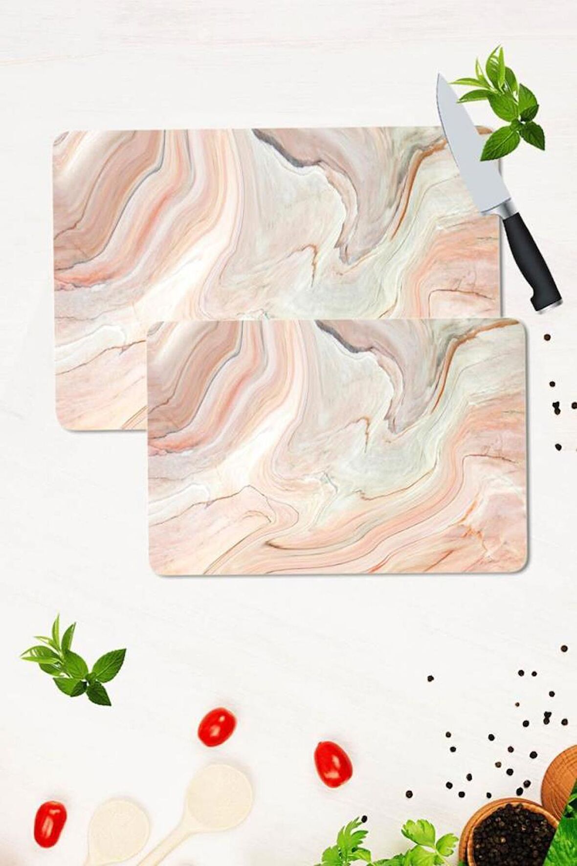 2' li Takım 30x40 cm ve 20x30 cm Model 300 Desenli Cam Kesim Tablası ve Ocak Koruma