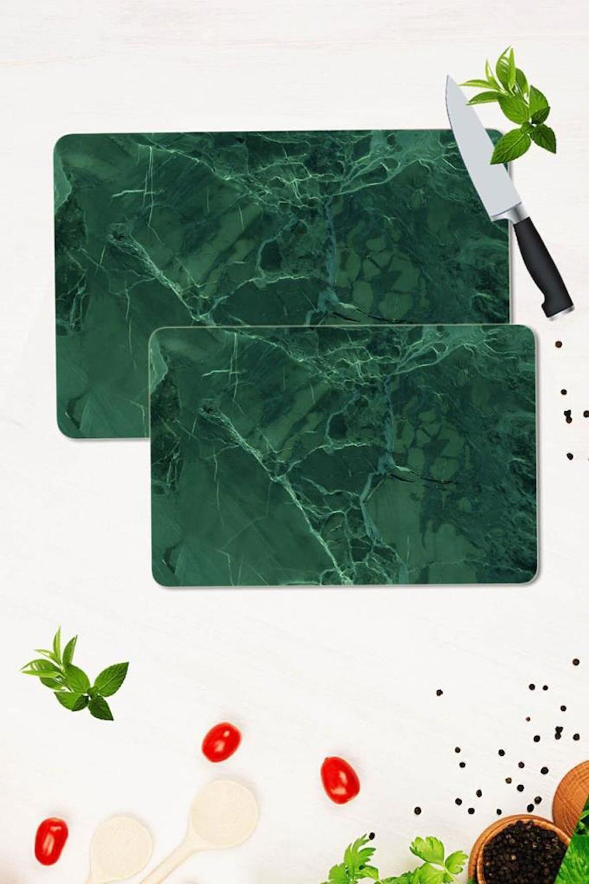 2' li Takım 30x40 cm ve 20x30 cm Kış Desenli Cam Kesim Tablası ve Ocak Koruma