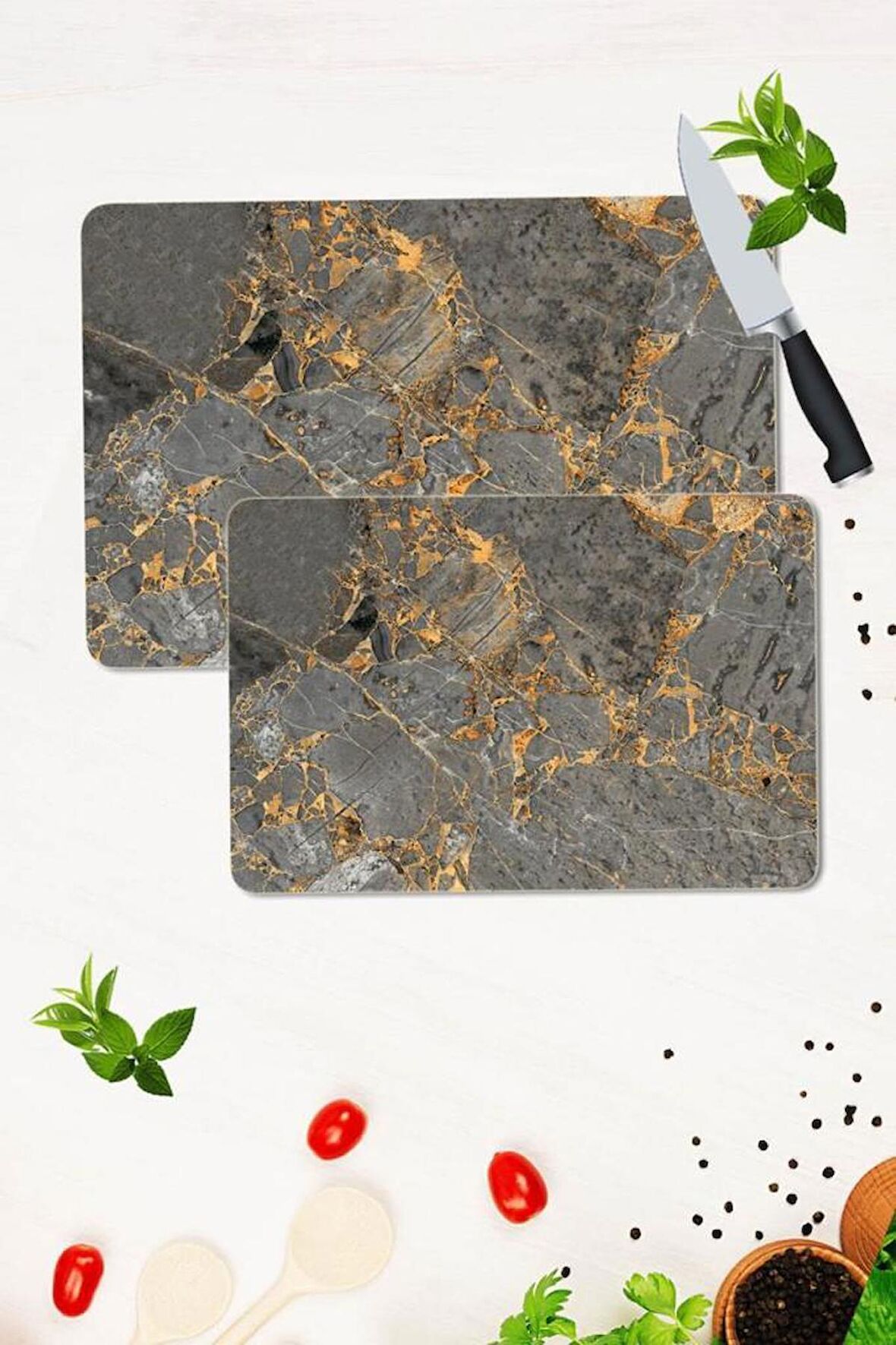 2' li Takım 30x40 cm ve 20x30 cm Model 62 Desenli Cam Kesim Tablası ve Ocak Koruma