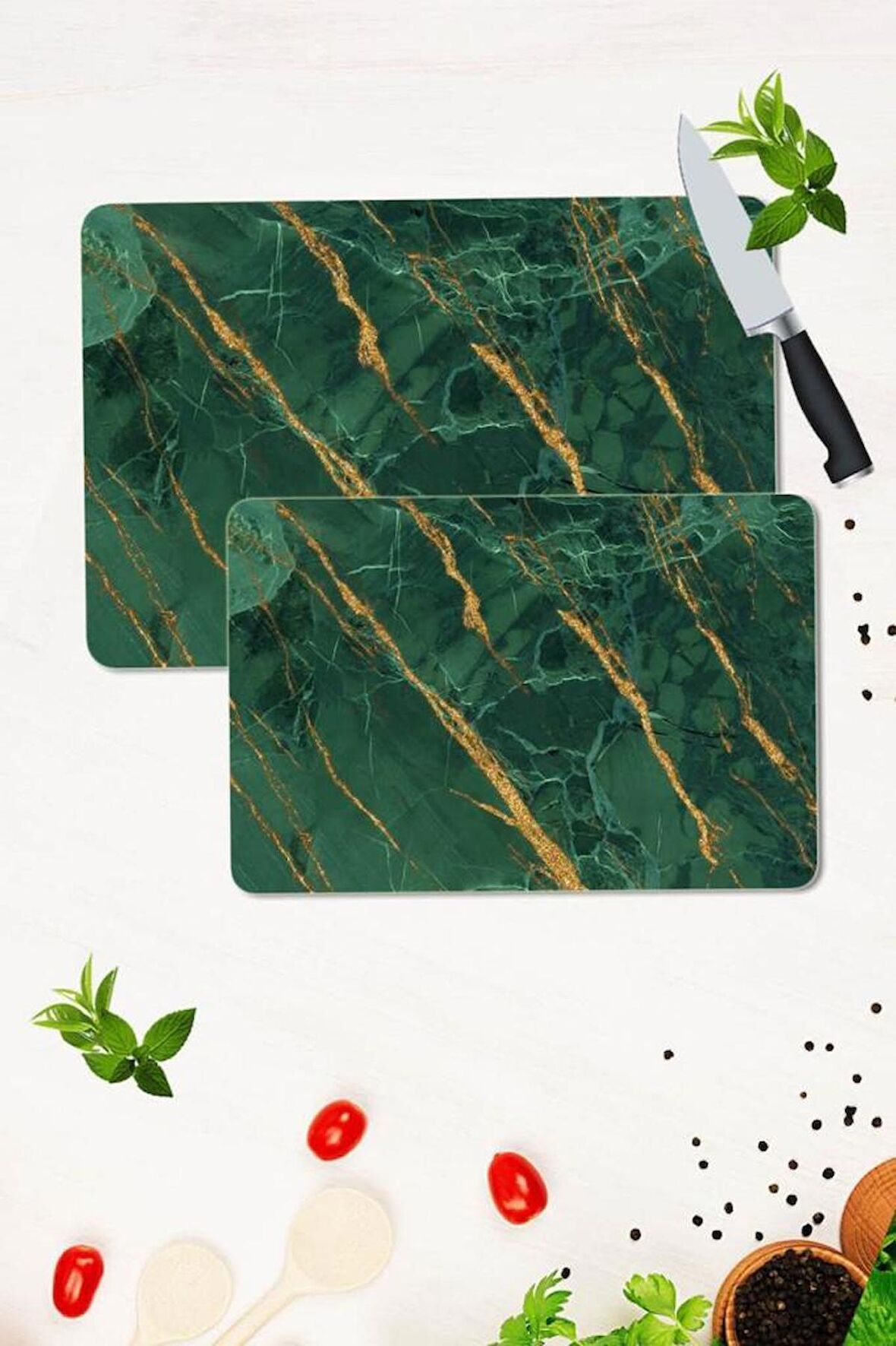 2' li Takım 30x40 cm ve 20x30 cm Model 64 Desenli Cam Kesim Tablası ve Ocak Koruma