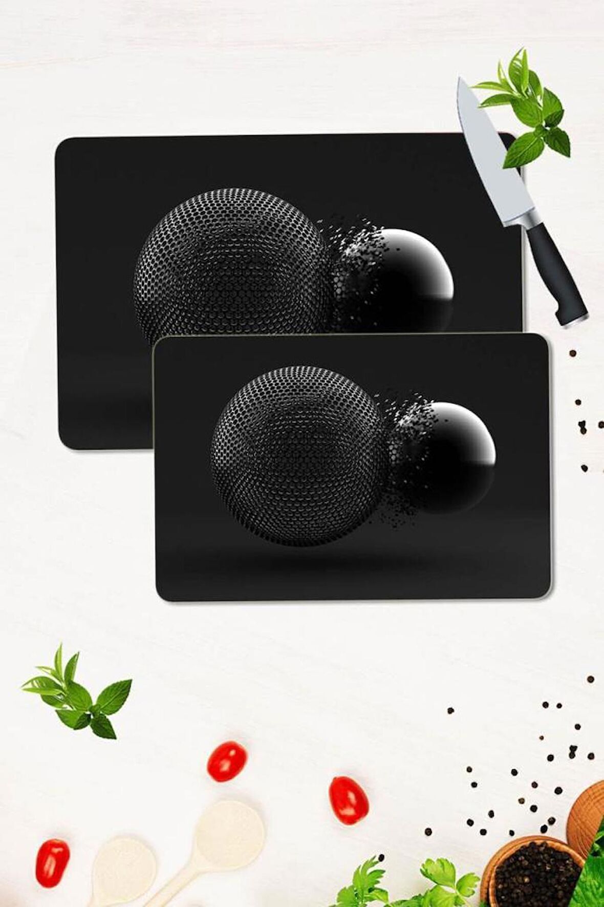 2' li Takım 30x40 cm ve 20x30 cm Model 210 Desenli Cam Kesim Tablası ve Ocak Koruma