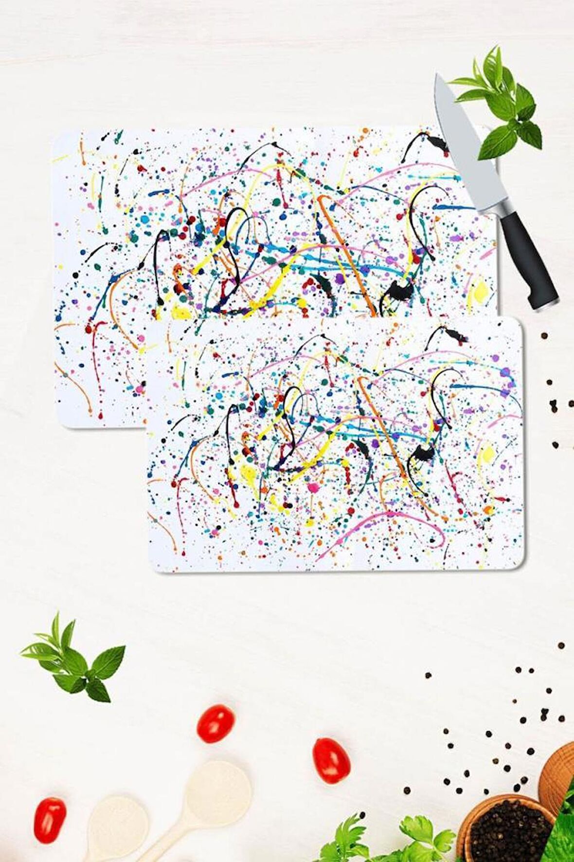 2' li Takım 30x40 cm ve 20x30 cm Model 79 Desenli Cam Kesim Tablası ve Ocak Koruma