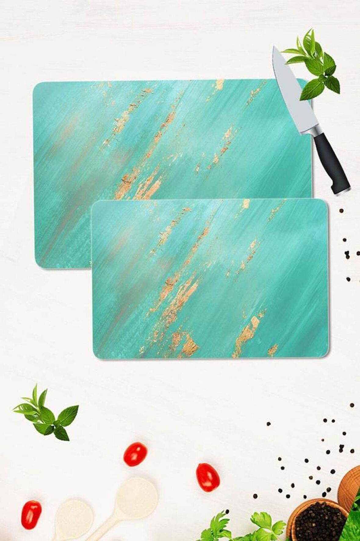 2' li Takım 30x40 cm ve 20x30 cm Model 32 Desenli Cam Kesim Tablası ve Ocak Koruma