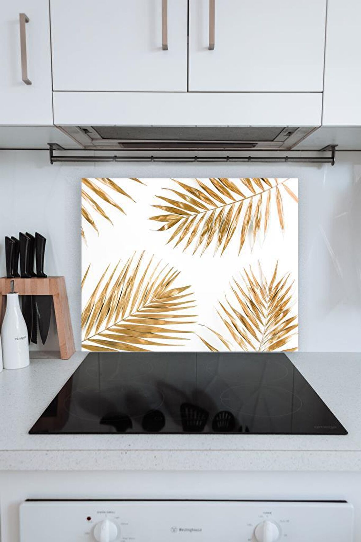 60x70 Cm Tüylü Altın Desenli Cam Ocak Arkası Koruyucusu